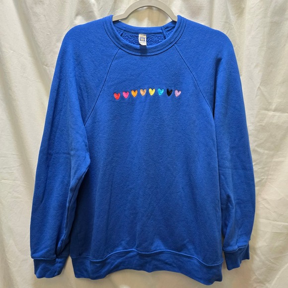 HRC Human Rights Campaign Blue Sweatshirt Colorful Hearts Pride Love Is Love L - Picture 1 of 9